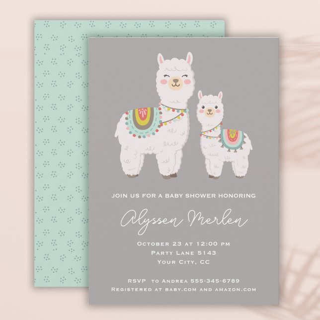 Invitación ducha de bebé de llama boho (Subido por el creador)