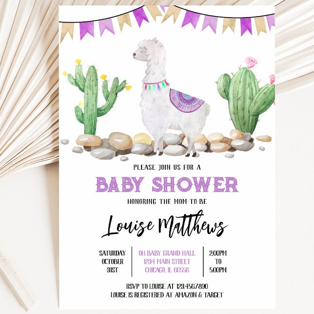 Invitación Ducha de Bebé de Llama Morada (Subido por el creador)
