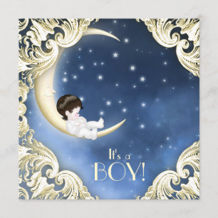 Invitación Ducha de bebé de luna azul y amarilla