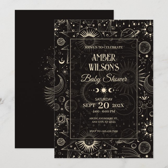 Invitación Ducha de bebé de luna de luna de astrología univer (Anverso / Reverso)