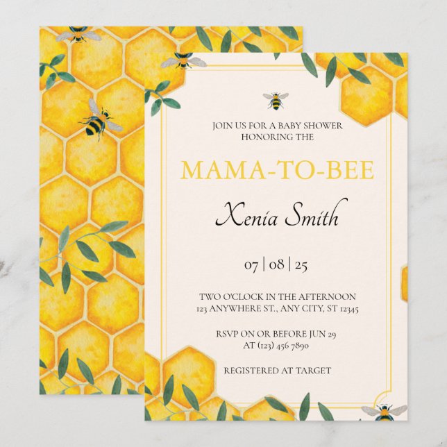 Invitación Ducha de bebé de mamá a bebe (Anverso / Reverso)