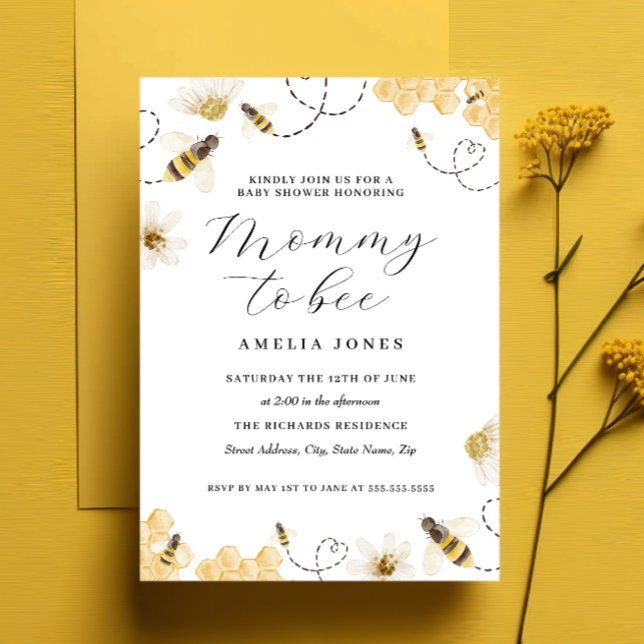 Invitación Ducha de bebé de Mamá Amarilla a Abeja (Subido por el creador)