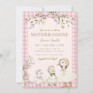 Invitación Ducha de Bebé de Mamá Gansa Rosa Niña