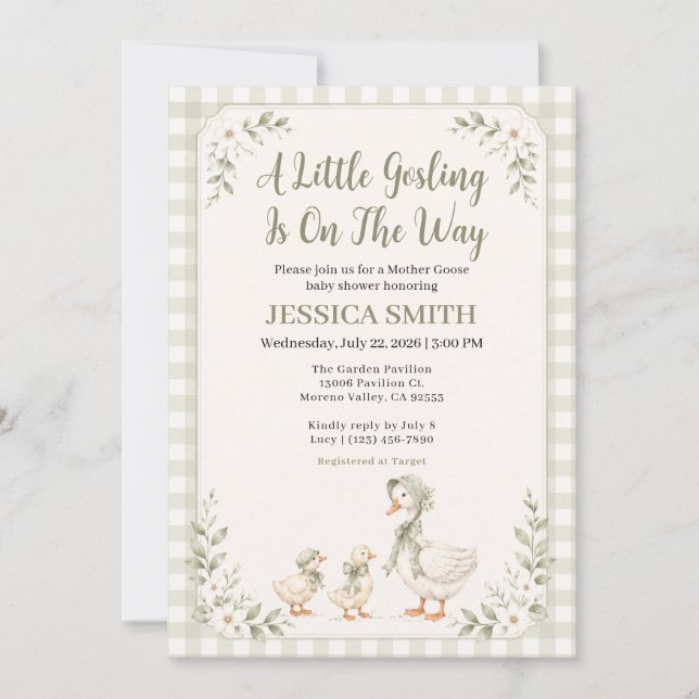 Invitación Ducha de bebé de Mamá Oca Pequeño Gansito (Anverso)