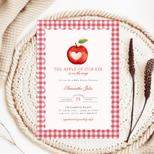 Invitación Ducha de Bebé de Manzana de Nuestro Ojo con Gingha