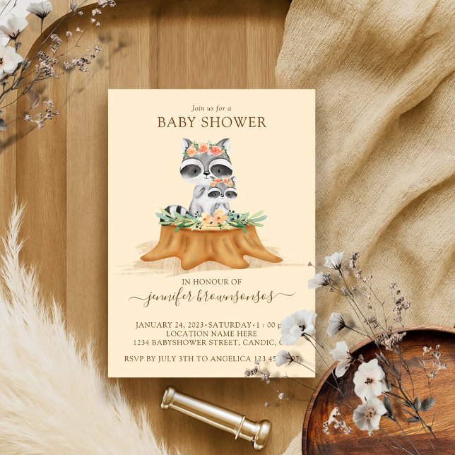 Invitación Ducha de bebé de mapache acuarela mamá (Subido por el creador)