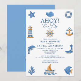 Invitación Ducha de bebé de marinero náutico Ahoy es un niño