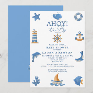 Invitación Ducha de bebé de marinero náutico Ahoy es un niño