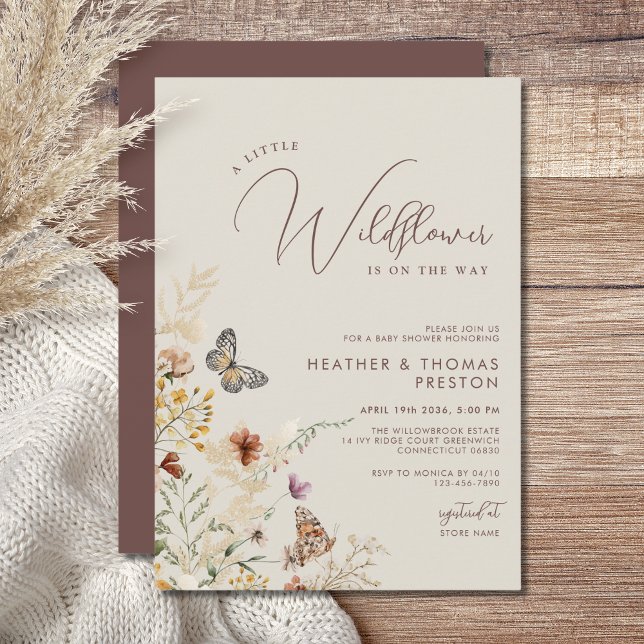 Invitación Ducha de bebé de mariposa de flor silvestre boho b (Subido por el creador)