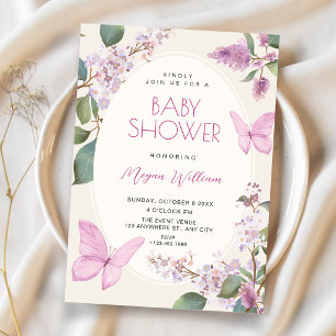 Invitación ducha de bebé de mariposa floral lila