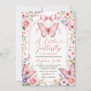 Invitación Ducha de bebé de mariposa floral rosa púrpura