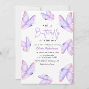 Invitación Ducha de bebé de mariposa morada rosa