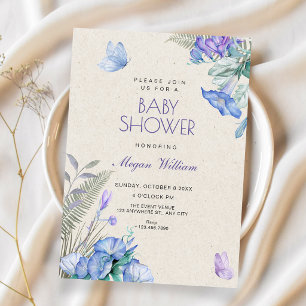 Invitación Ducha de bebé de mariposas florales artísticas