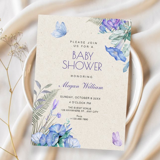 Invitación Ducha de bebé de mariposas florales artísticas (Subido por el creador)