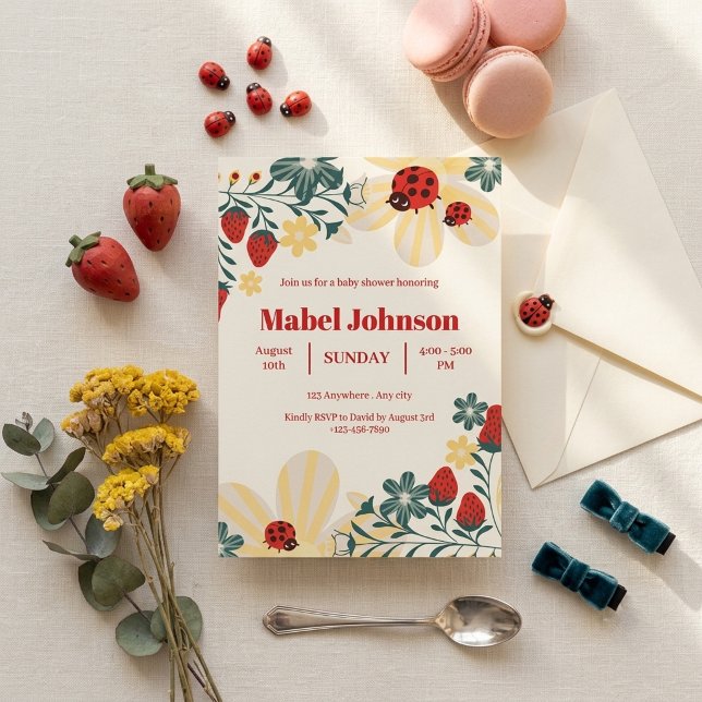 Invitación Ducha de Bebé de Mariquita y Fresa (Subido por el creador)