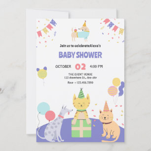 Invitación Ducha de bebé de mascota de perro y gato colorido