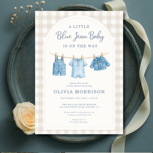 Invitación Ducha de bebé de mezclilla azul neutral (Subido por el creador)