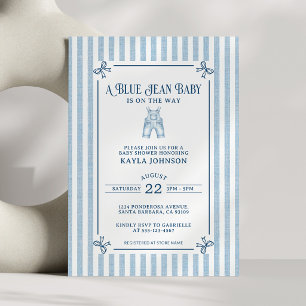 Invitación Ducha de bebé de mezclilla azul Rayas costeras con