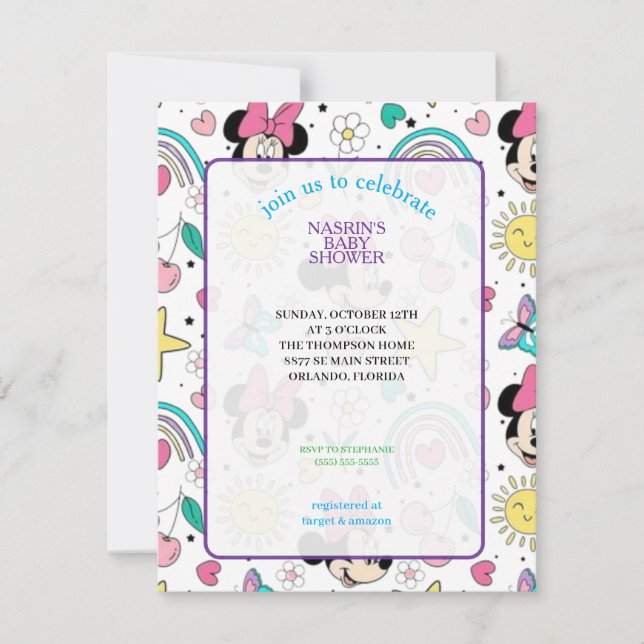 Invitación Ducha de Bebé de Mickey Mouse de Lunares (Anverso)