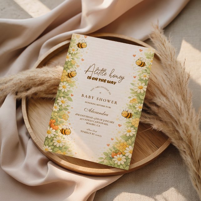 Invitación Ducha de Bebé de Miel Floral de Abeja (Subido por el creador)