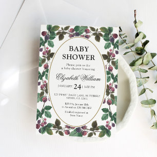 Invitación Ducha de bebé de moras en acuarela negra