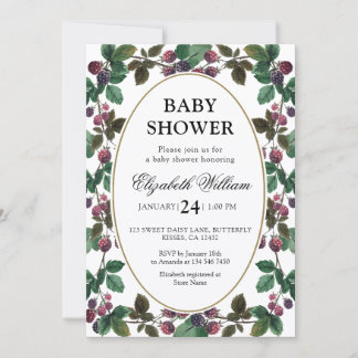 Invitación Ducha de bebé de moras en acuarela negra
