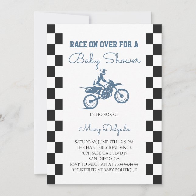 Invitación Ducha de Bebé de Moto de Cross (Anverso)
