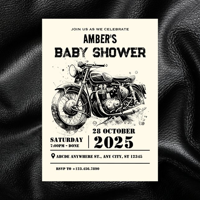 Invitación Ducha de bebé de motocicleta personalizada retro v (Subido por el creador)