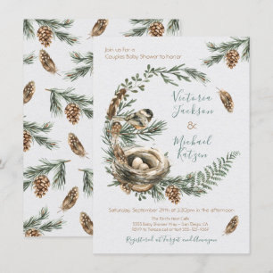 Invitación Ducha de bebé de nado de ave de Woodland Watercolo