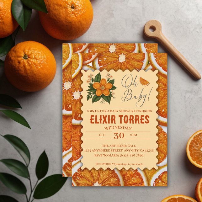 Invitación Ducha de bebé de naranja cítrica elegante moderna (Subido por el creador)