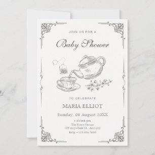 Invitación Ducha de bebé de nata para té de cosecha de vintag