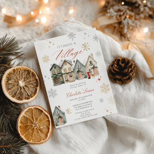 Invitación ducha de bebé de Navidad de invierno 'Toma un pueb