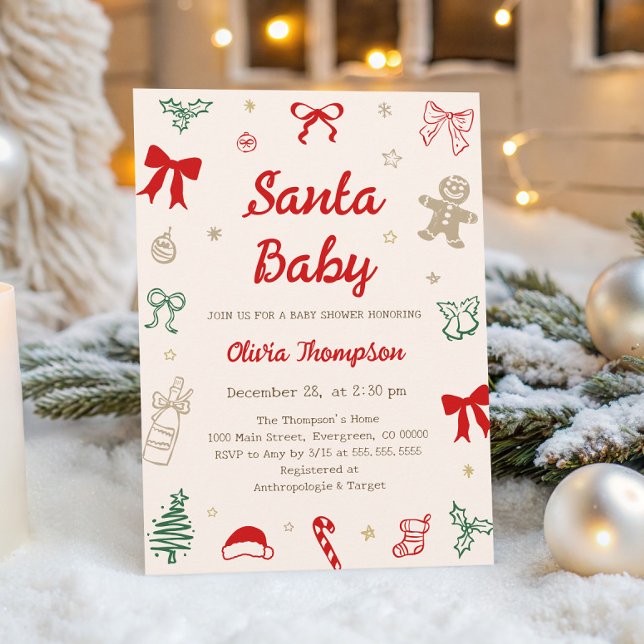 Invitación Ducha de bebé de Navidad dibujada a mano de Santa (Subido por el creador)
