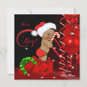 Invitación Ducha de bebé de Navidad Niño Rojo Negro Étnico
