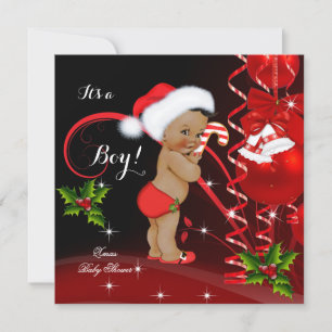 Invitación Ducha de bebé de Navidad Niño Sombrero Rojo de San