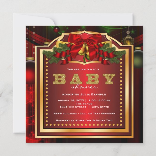 Invitación Ducha de bebé de Navidad Roja (Anverso)