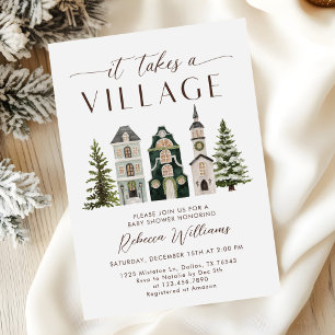 Invitación Ducha de Bebé de Navidad: Se Necesita un Pueblo