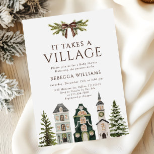 Invitación Ducha de Bebé de Navidad 'Se Necesita un Pueblo'