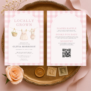 Invitación Ducha de bebé de niña a cuadros cultivada localmen