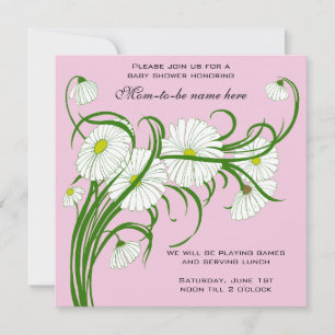 Invitación Ducha de bebé de niña con flor de margarita gerber