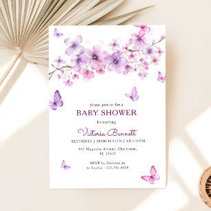 Invitación Ducha de bebé de niña con mariposa lavanda floral 