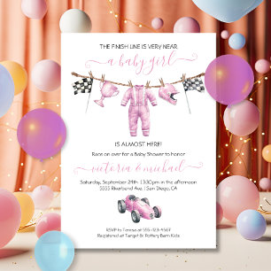 Invitación Ducha de bebé de niña de carreras de autos en tend