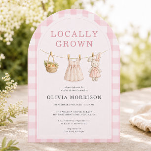 Invitación Ducha de Bebé de Niña de Cuadros Rosados de Cosech