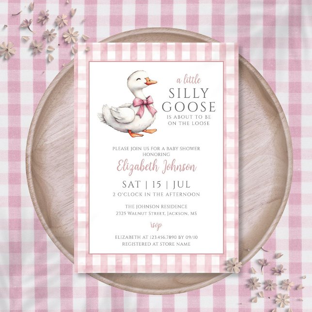 Invitación Ducha de bebé de niña de ganso rosa tonto  (Little Silly Goose Pink Girl Baby Shower Invitation)
