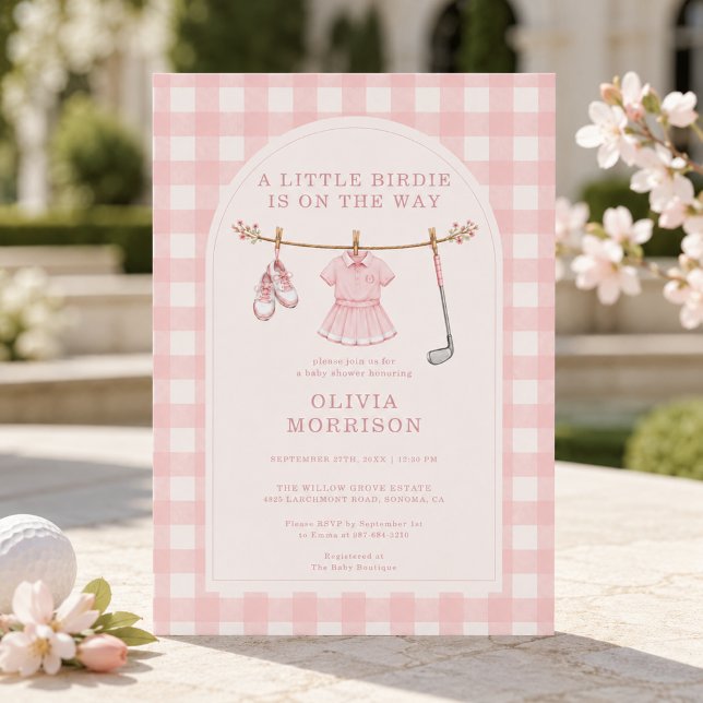 Invitación Ducha de Bebé de Niña de Golf Pink Gingham de Litt (Subido por el creador)