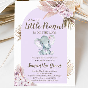 Invitación Ducha de Bebé de Niña Elefante Morado