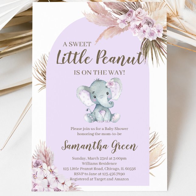 Invitación Ducha de Bebé de Niña Elefante Morado (Subido por el creador)