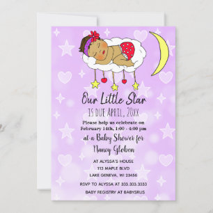 Invitación Ducha de Bebé de Niña Étnica en Nube y Luna