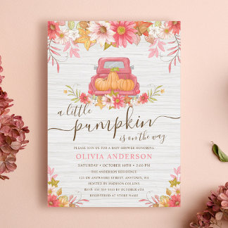 Invitación Ducha de bebé de niña floral de calabaza de otoño