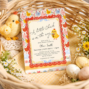 Invitación Ducha de bebé de niña Floral Pollito de Primavera